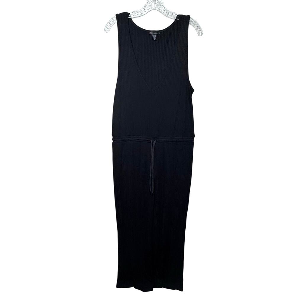 Beyond Yoga Black Ribbed Sleeveless Jumpsuit XL Drawstring Lounge NWT Cozy